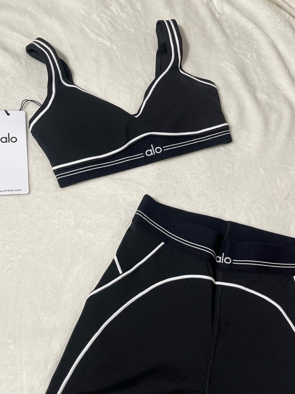 ALO Yoga Black Bralette with White Piping